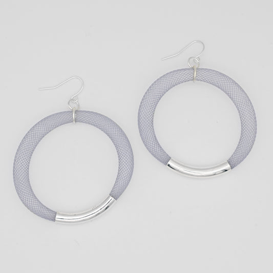 Gray and Silver Mesh Hoop Earring - Sylca Designs - Chunky Jewelry