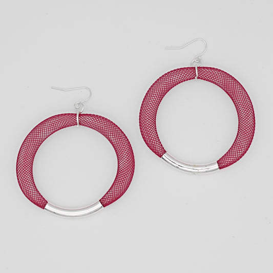 Maroon Mesh Hoop Earring - Sylca Designs - Chunky Jewelry