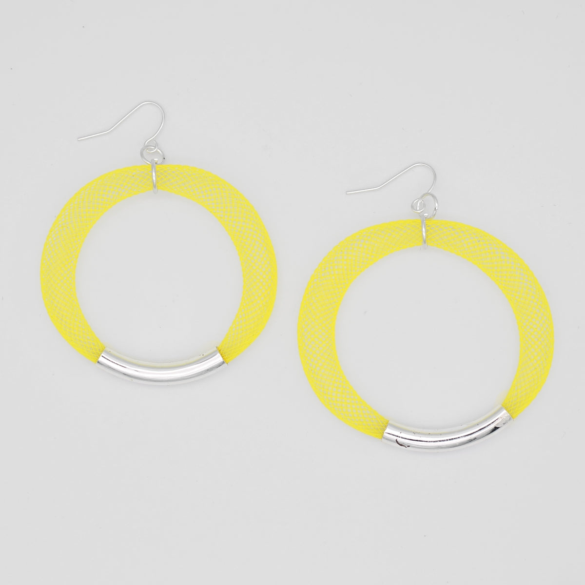 Yellow and Silver Mesh Hoop Earring