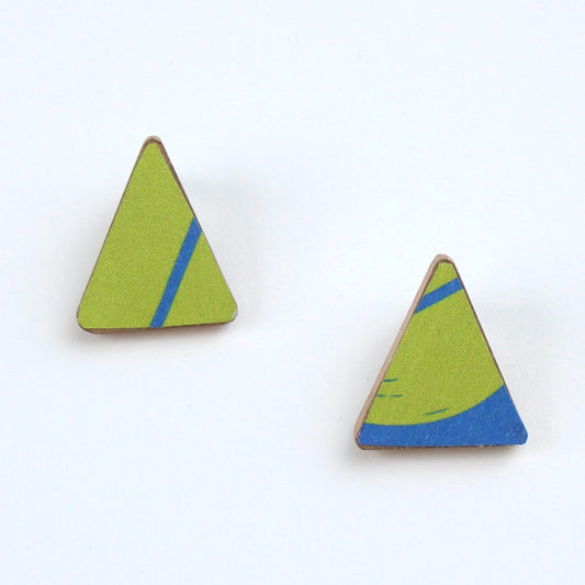 Triangular Decoupage Wooden Post Suzy Earrings - Sylca Designs - Chunky Jewelry