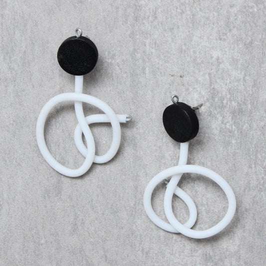 Artistic Black and White Rubber Tubing Post Dora Earrings - Sylca Designs - Chunky Jewelry