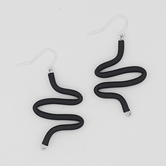 Artistic Rubber Tubing Naya Earrings Black - Sylca Designs - Chunky Jewelry