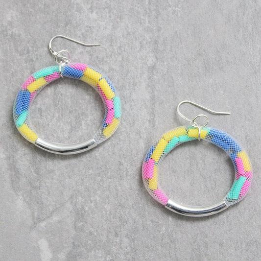 White Mesh and Confetti Statement Earring - Sylca Designs - Chunky Jewelry