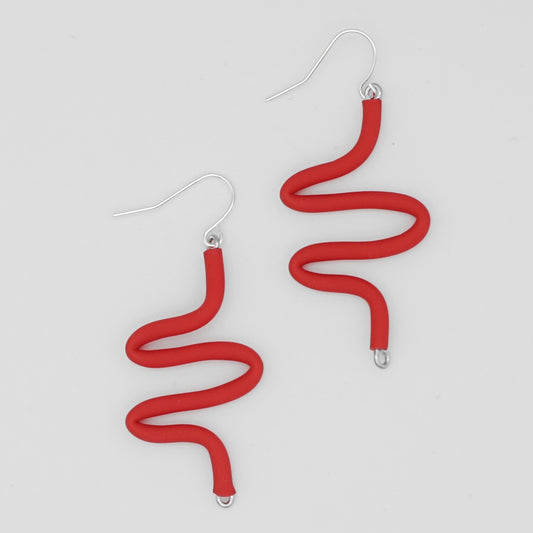 Artistic Rubber Tubing Naya Earrings Red - Sylca Designs - Chunky Jewelry