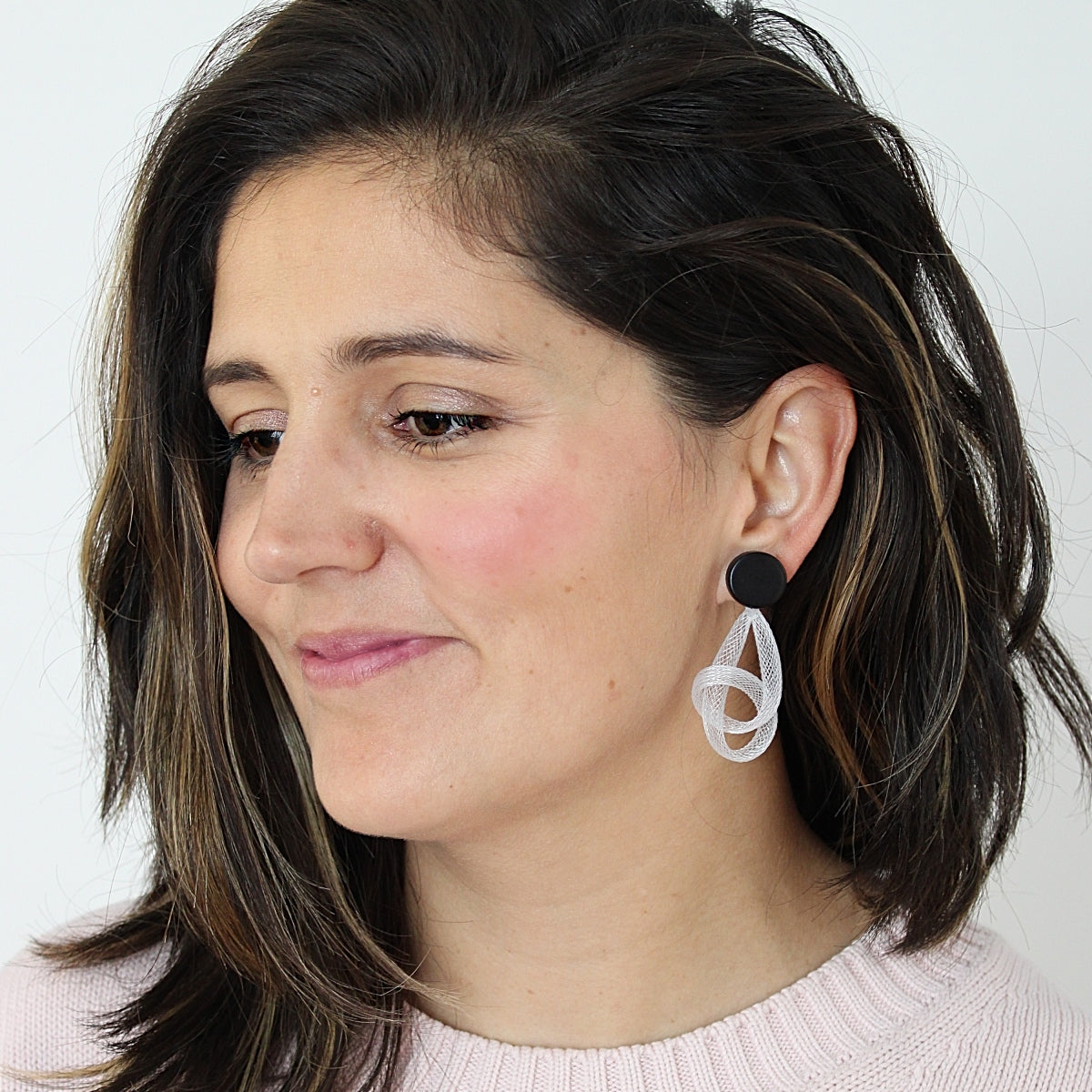 White Mesh Abstract Earrings