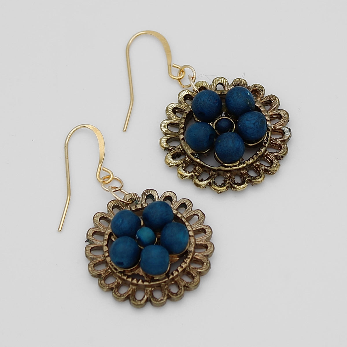 Pia Vintage Earrings Blue Circular - Sylca Designs - Chunky Jewelry