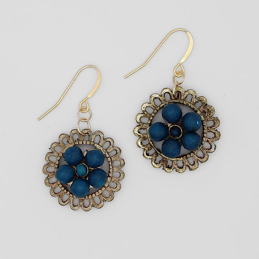 Pia Vintage Earrings Blue Circular - Sylca Designs - Chunky Jewelry