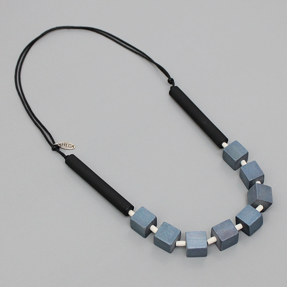 Brie Blue Block Bead Chunky Necklace