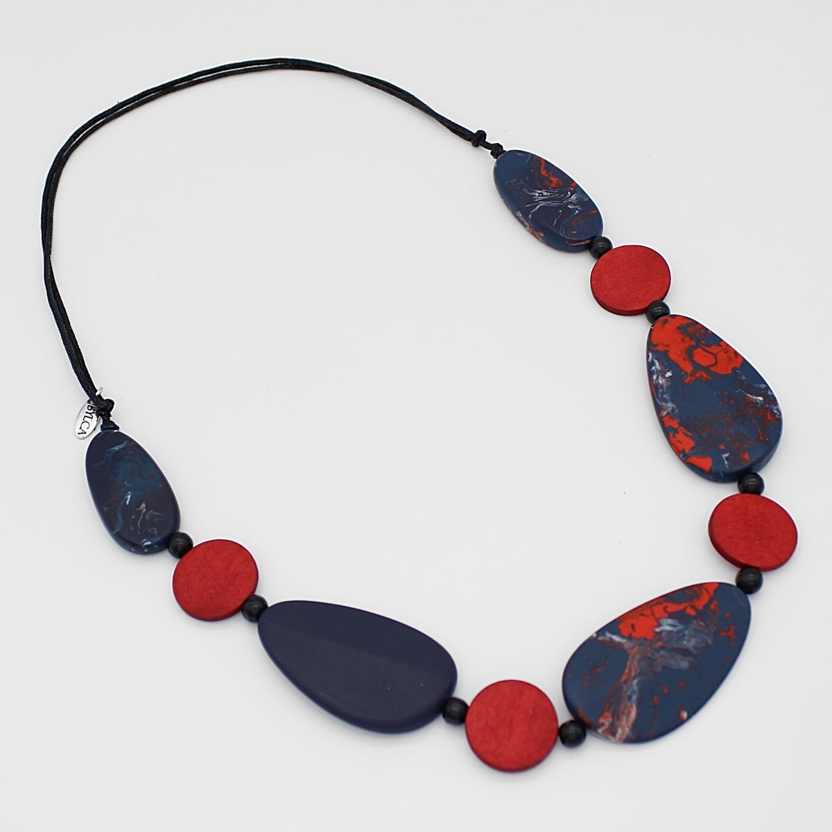 Navy and Red Marbled Marcy Necklace
