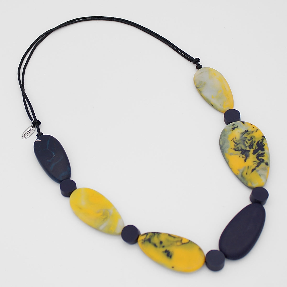 Navy and Yellow Marbled Marcy Necklace