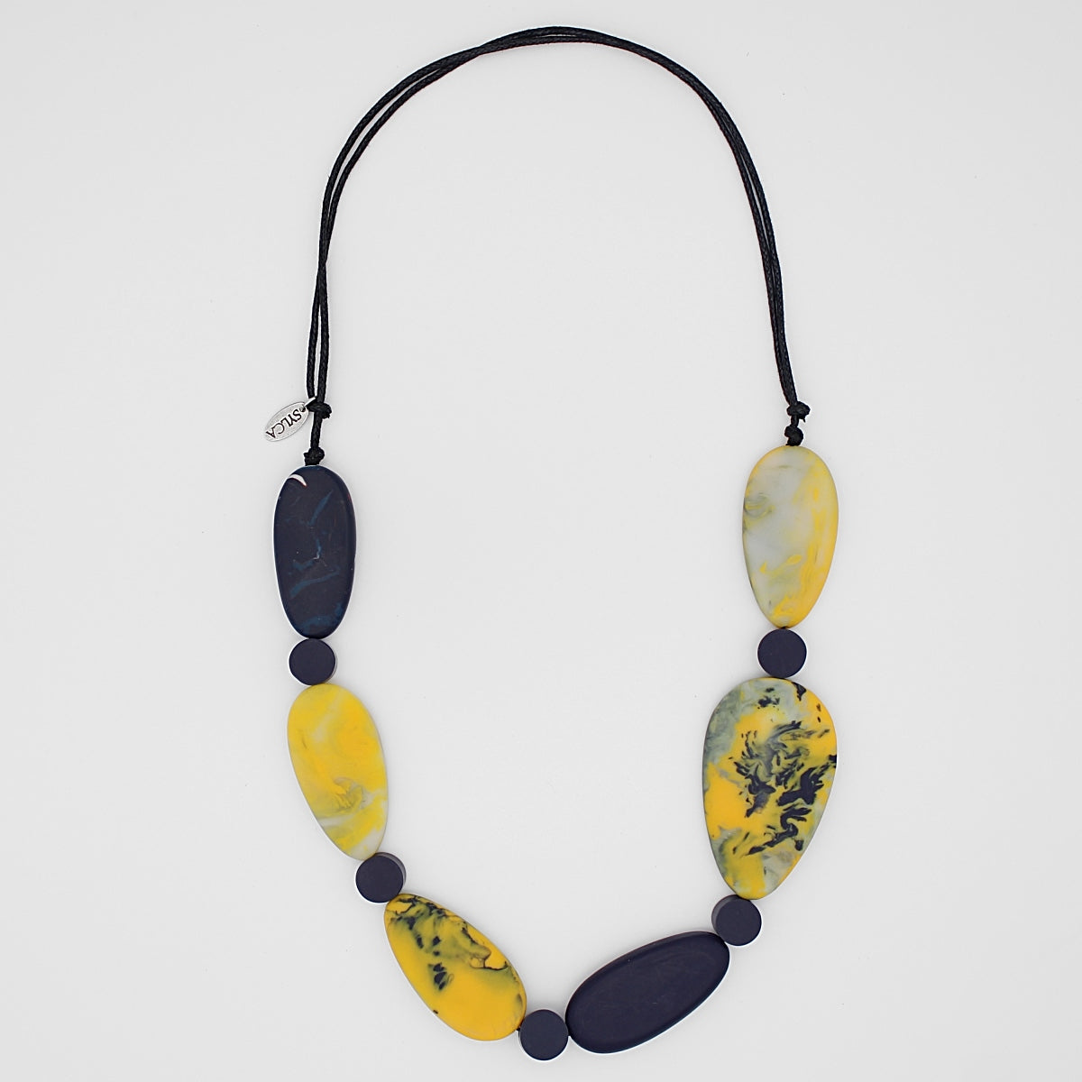 Navy and Yellow Marbled Marcy Necklace