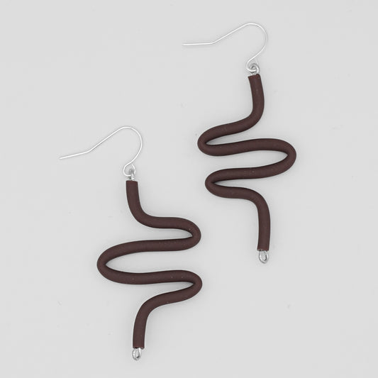 Artistic Rubber Tubing Naya Earrings Brown - Sylca Designs - Chunky Jewelry