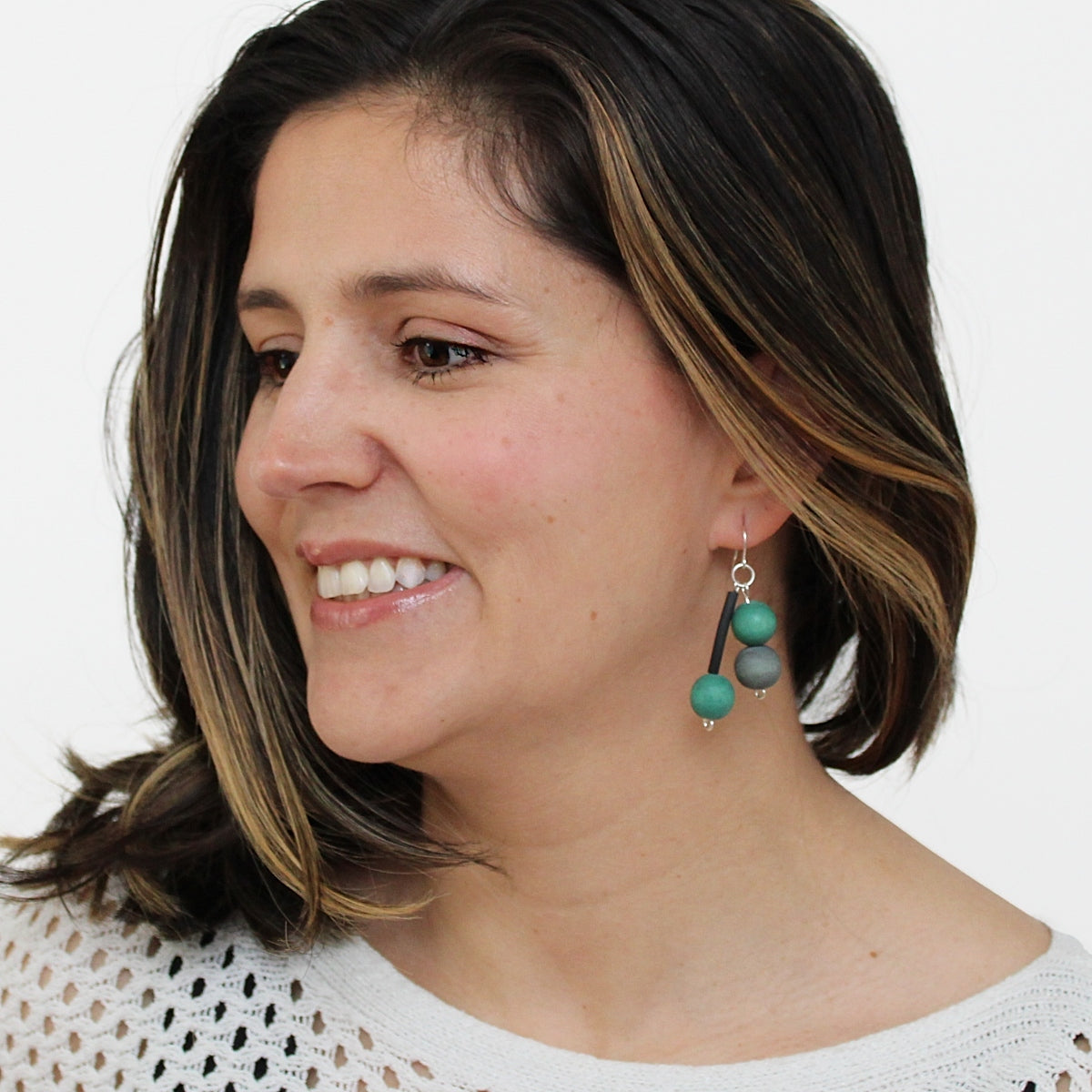 Teal Triple Bead Jacie Dangle Earring