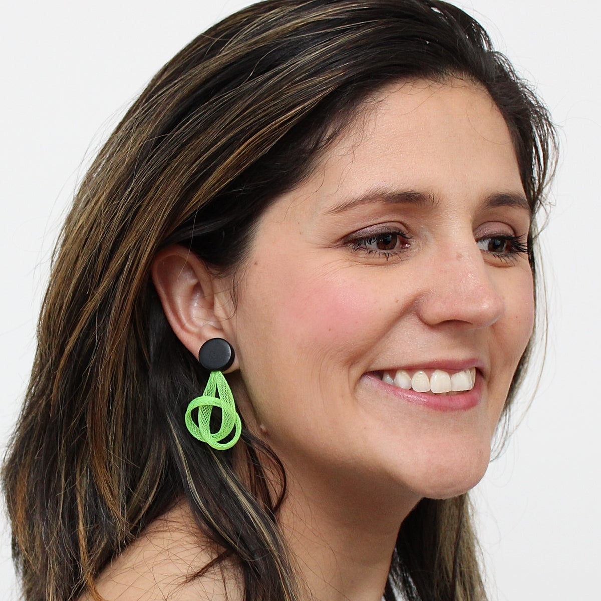 Lime Mesh Abstract Earrings