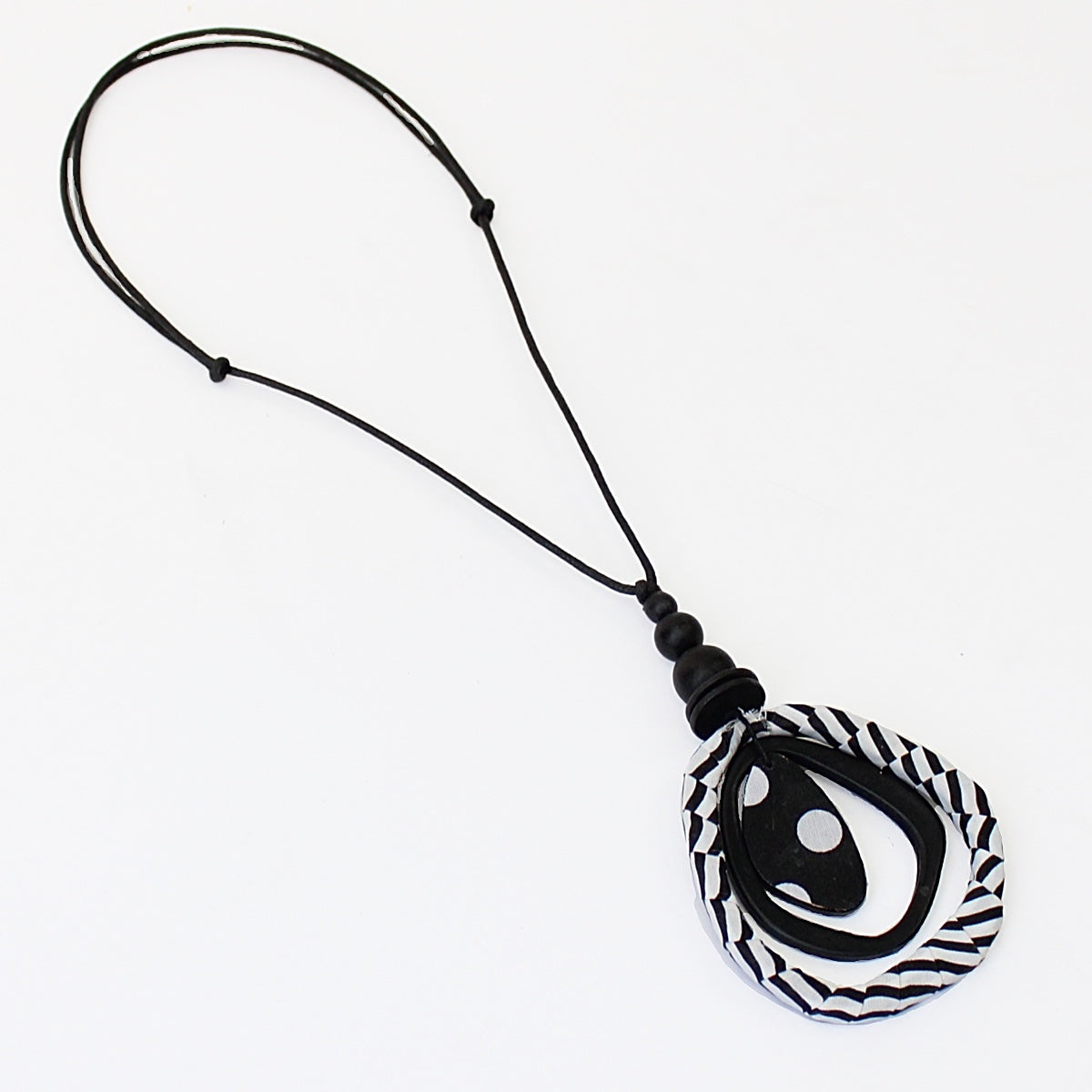 Black and White Fabric Marina Pendant Necklace