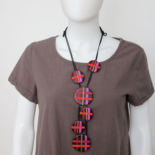 Fuchsia Circles of Ribbon Fiona Necklace - Sylca Designs - Chunky Jewelry