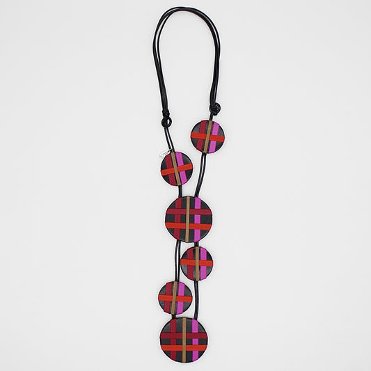 Fuchsia Circles of Ribbon Fiona Necklace - Sylca Designs - Chunky Jewelry