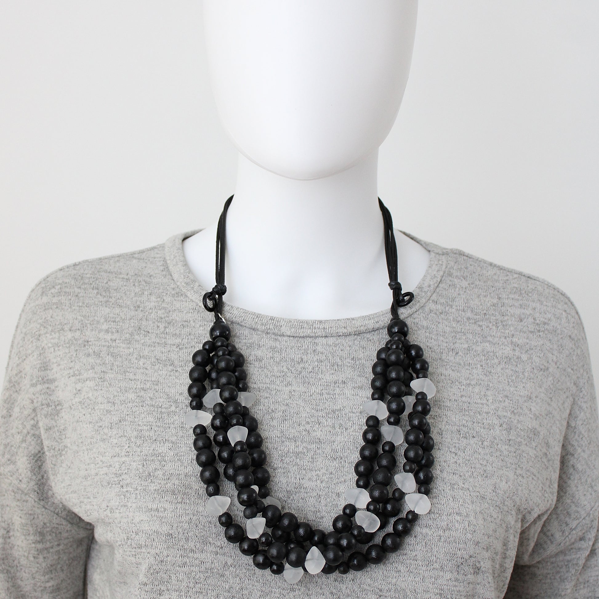 Black Multi Strand Cecilia Necklace - Sylca Designs - Chunky Jewelry