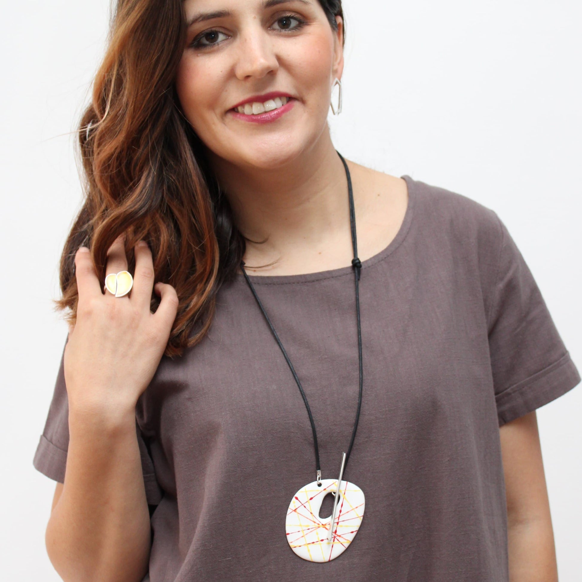 White & Red Splash Lea Pendant - Sylca Designs - Chunky Jewelry
