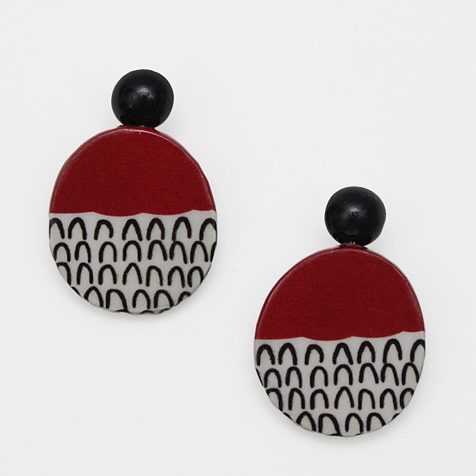 Red Round Decoupage Jolie Earrings