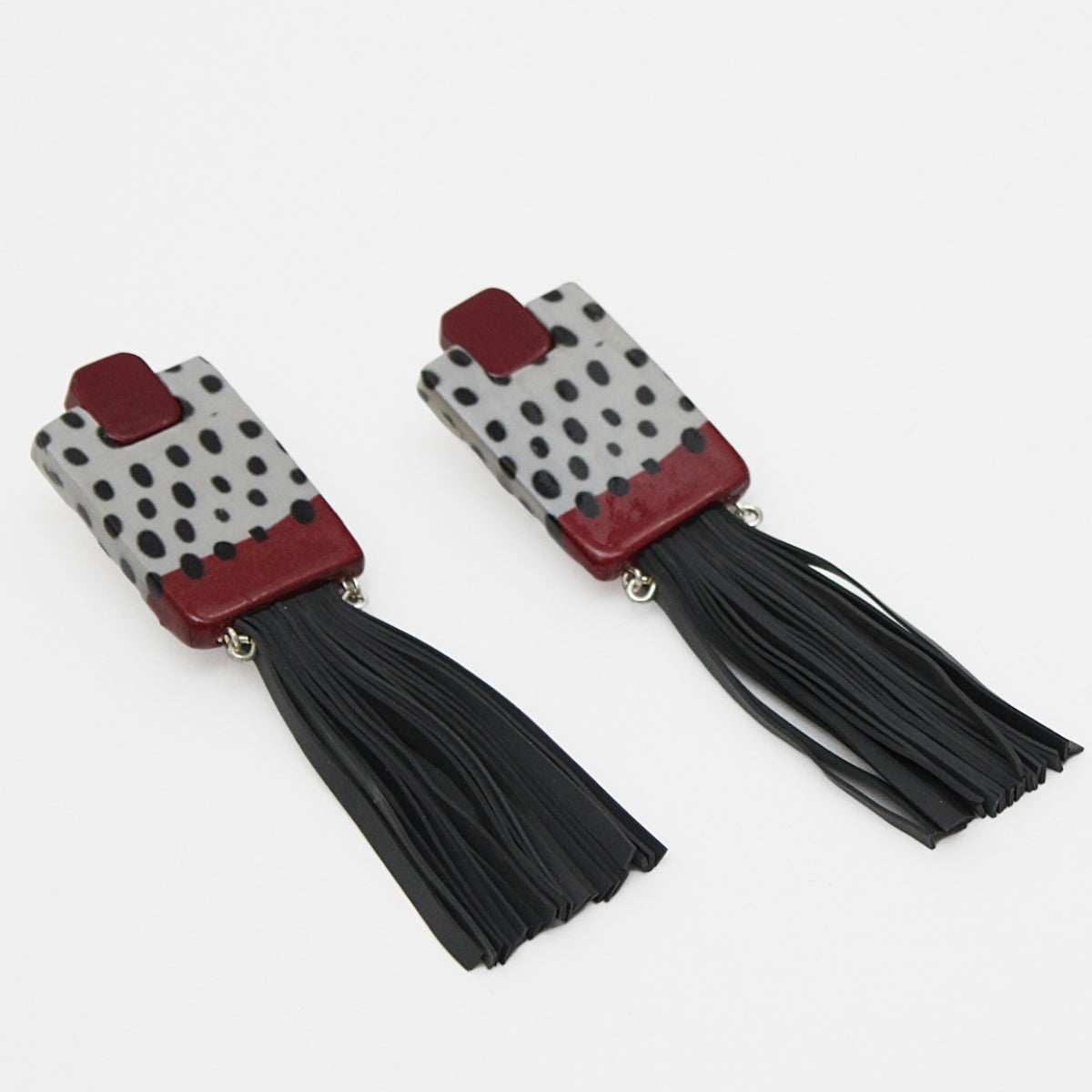 Black and Red Tassel Decoupage Zoey Earrings
