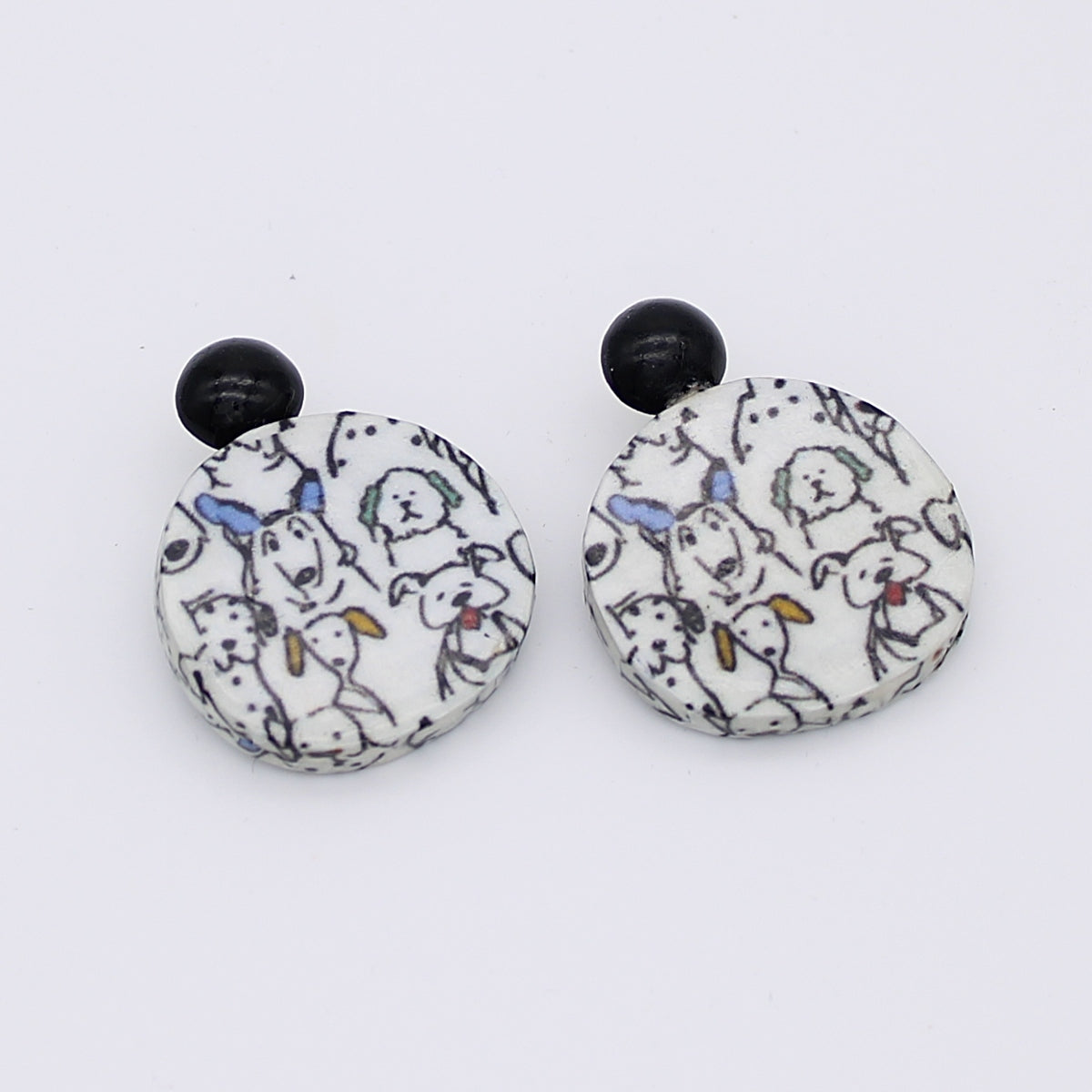 White Decoupage Dog Earrings