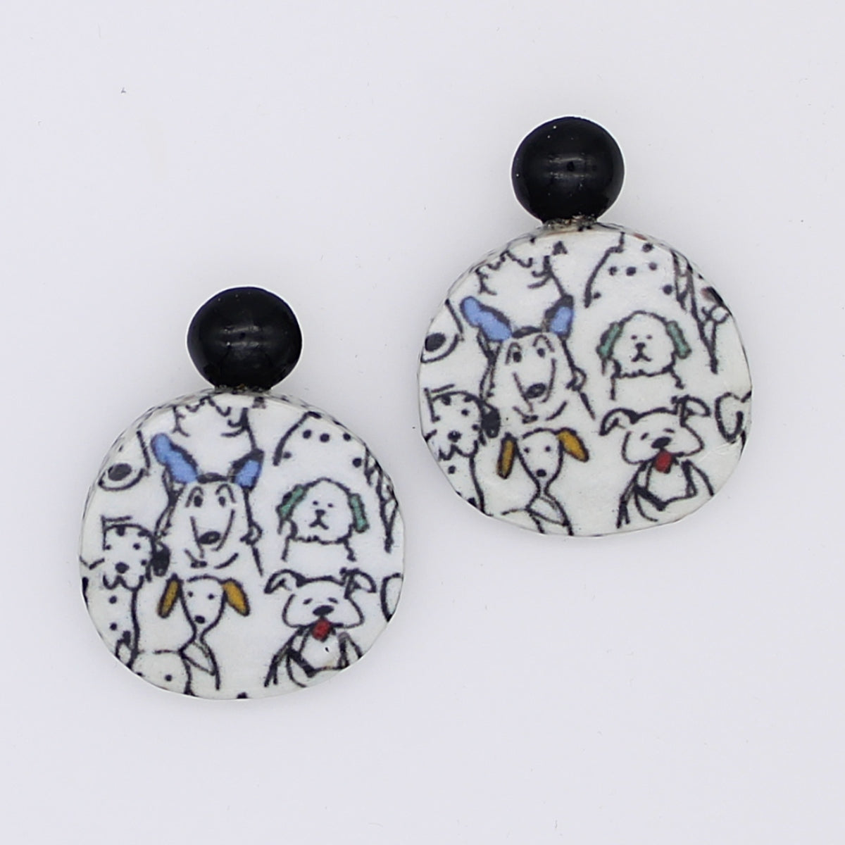 White Decoupage Dog Earrings