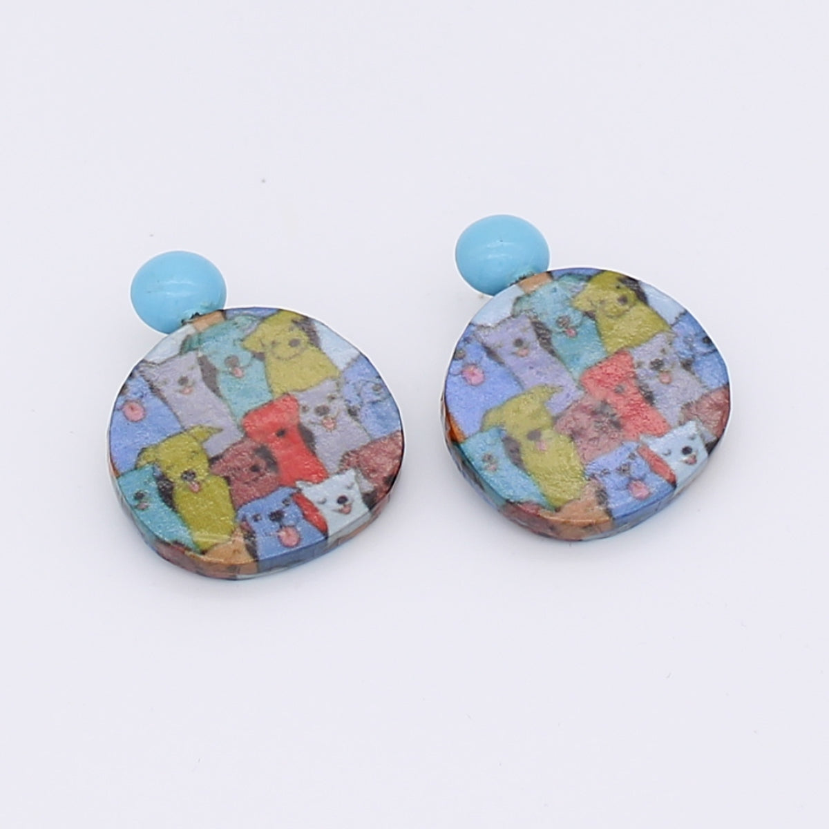 Multi Color Decoupage Dog Earrings
