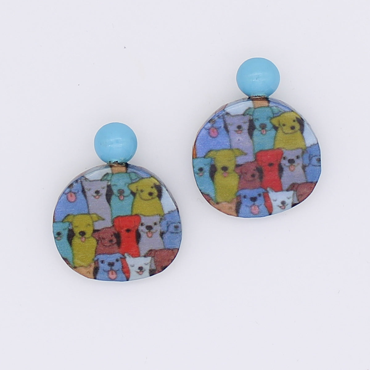 Multi Color Decoupage Dog Earrings