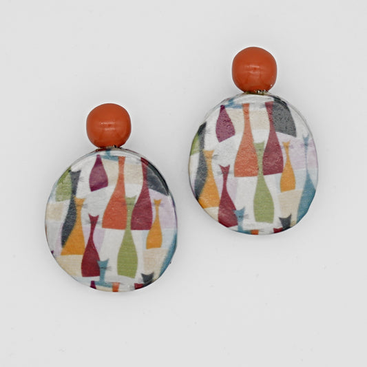 Abstract Decoupage Cat Earrings - Sylca Designs - Chunky Jewelry