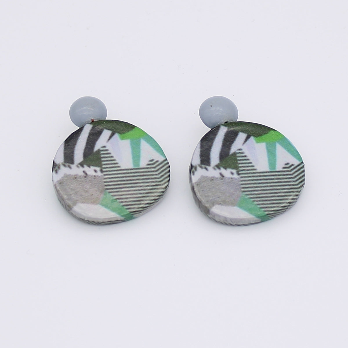 Green and Grey Decoupage Earrings
