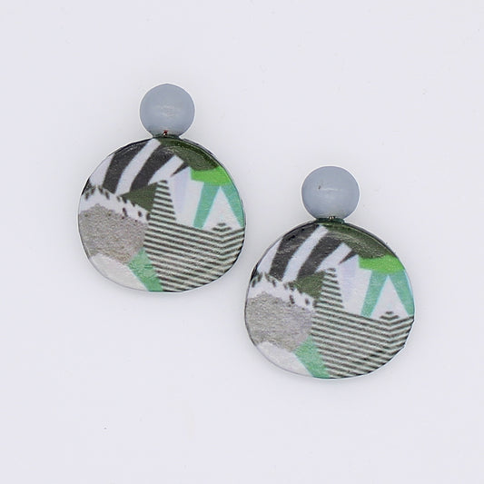 Green and Grey Decoupage Earrings - Sylca Designs - Chunky Jewelry