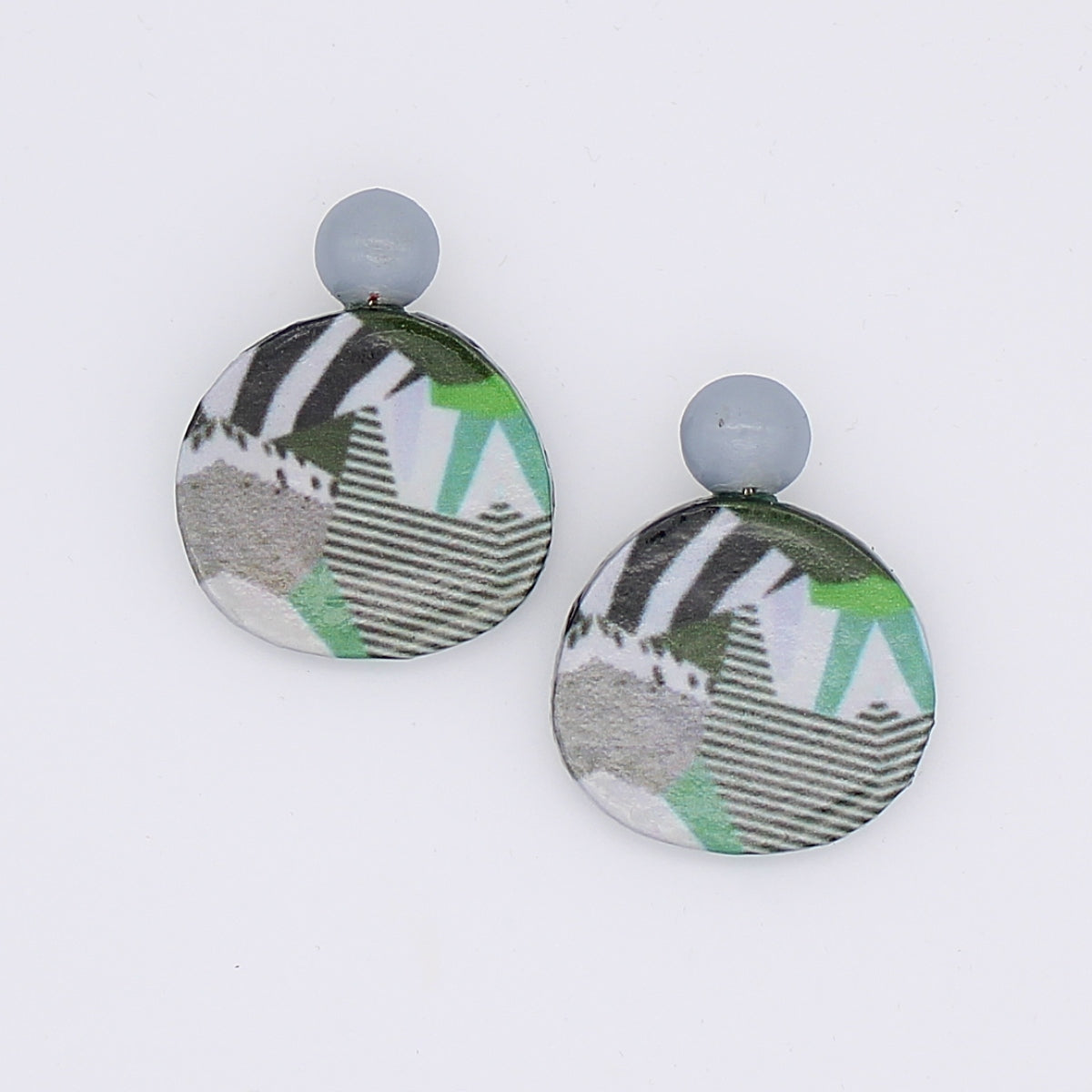 Green and Grey Decoupage Earrings