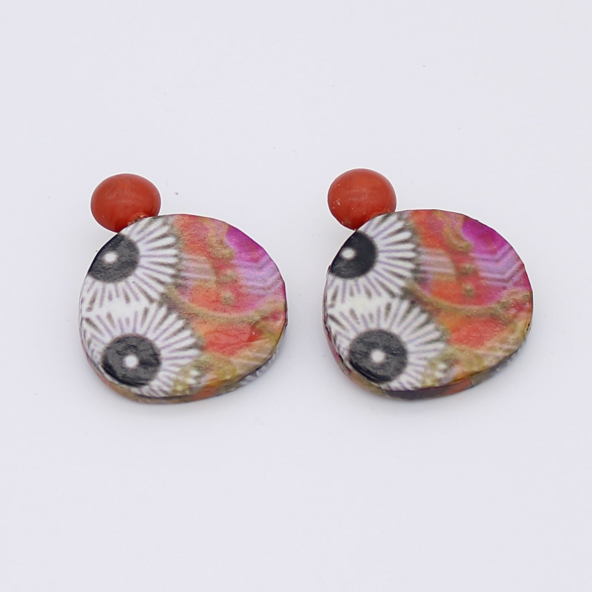 Orange Flower Decoupage Earrings