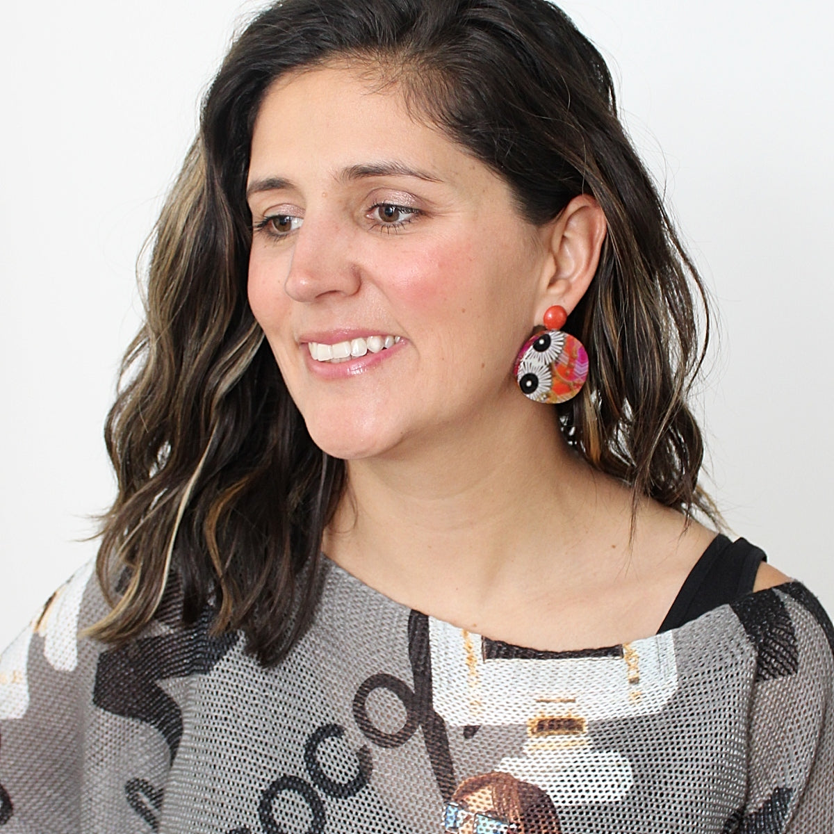 Orange Flower Decoupage Earrings