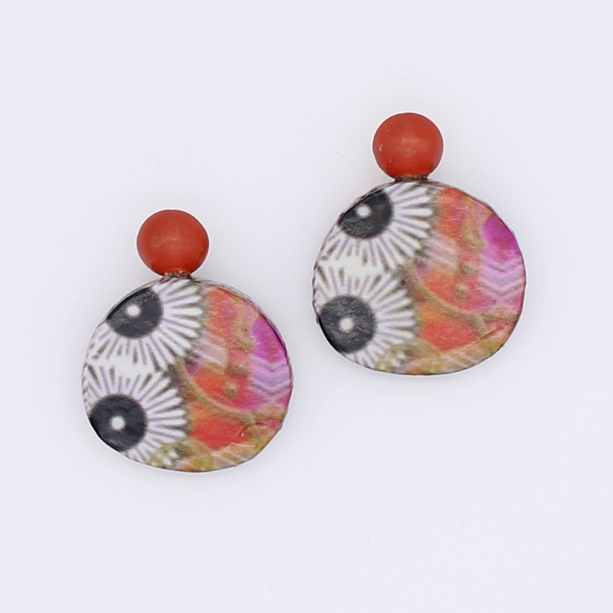 Orange Flower Decoupage Earrings