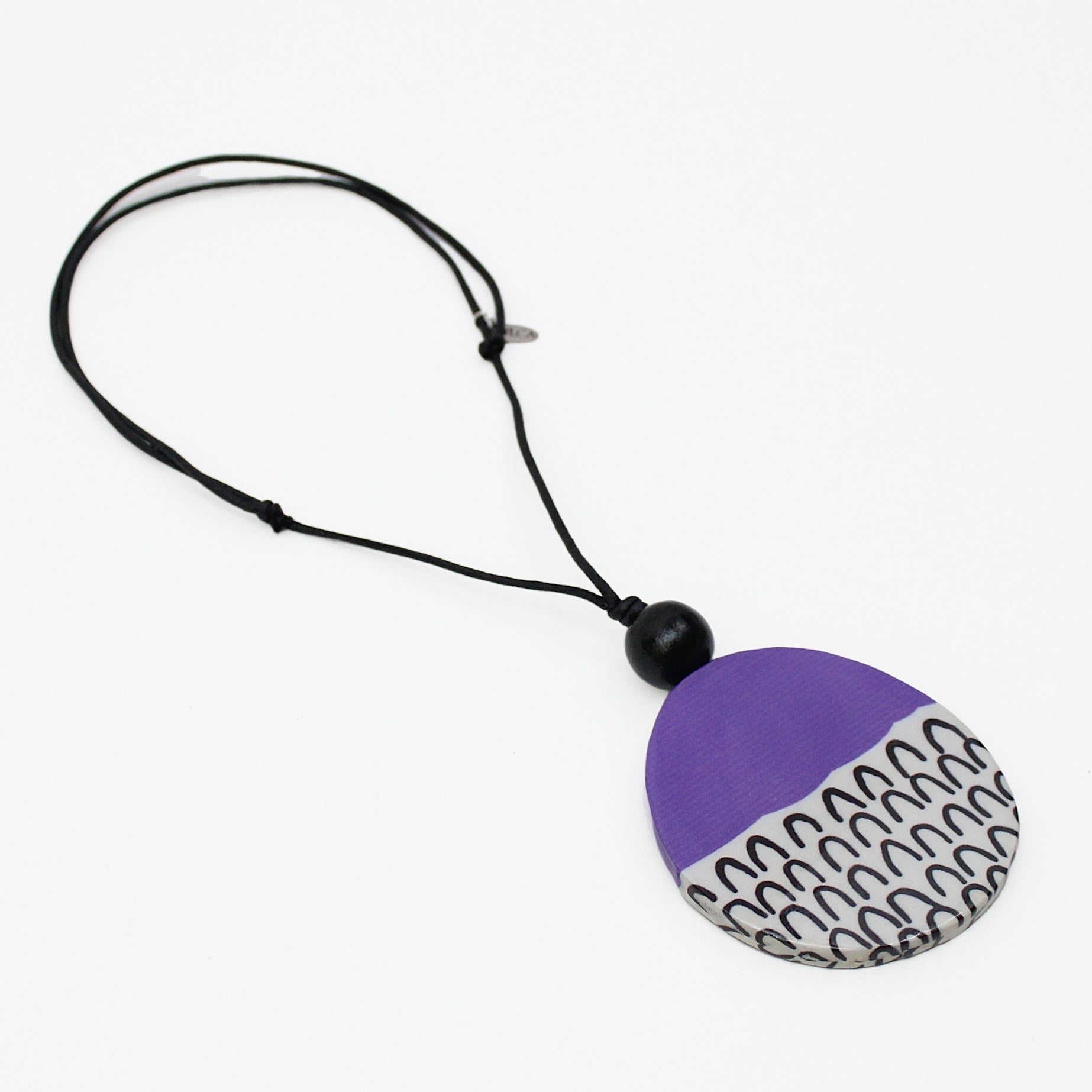 Purple Round Decoupage Jolie Pendant - Sylca Designs - Chunky Jewelry