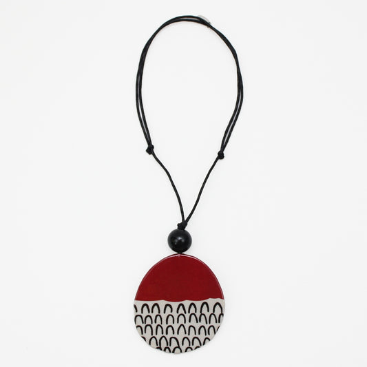 Red Round Decoupage Jolie Pendant - Sylca Designs - Chunky Jewelry
