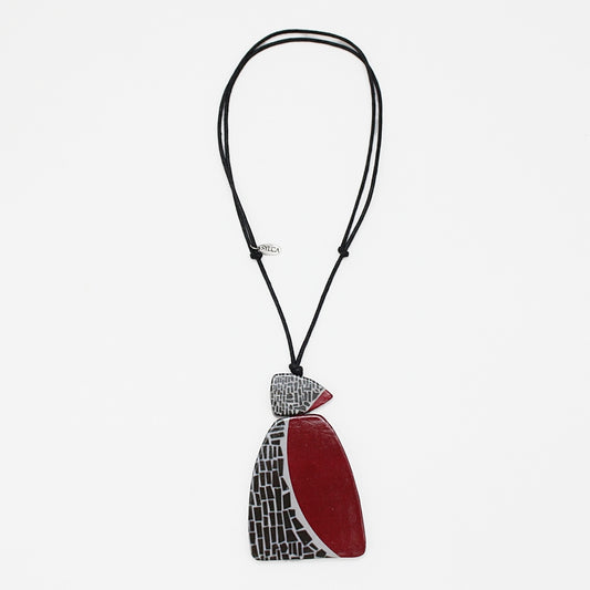 Red Geometric Decoupage Oakley Pendant - Sylca Designs - Chunky Jewelry