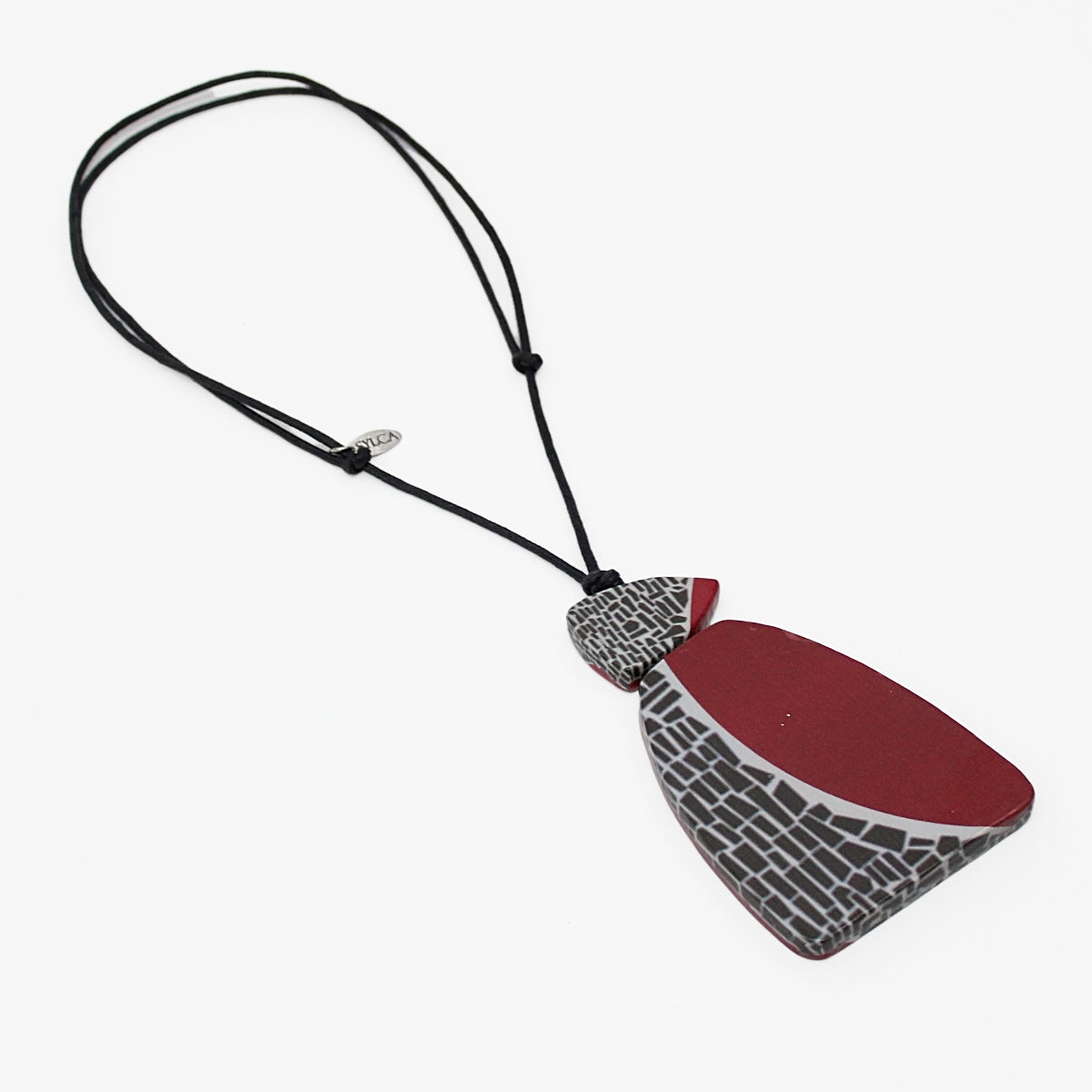 Red Geometric Decoupage Oakley Pendant - Sylca Designs - Chunky Jewelry