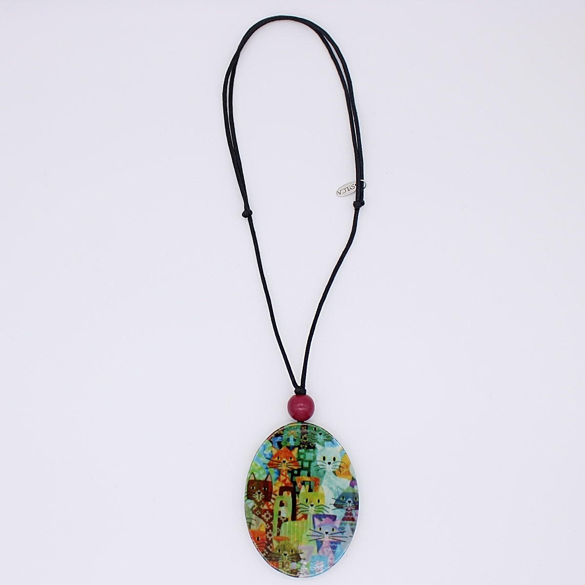 Multi Color Decoupage Cat Pendant