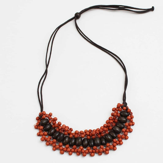 Orange and Brown Wooden Necklace by Sylca - Sylca Designs - Chunky Jewelry