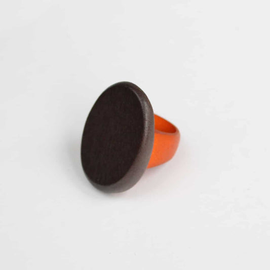 Brown and Orange Wood Statement Ring - Sylca Designs - Chunky Jewelry