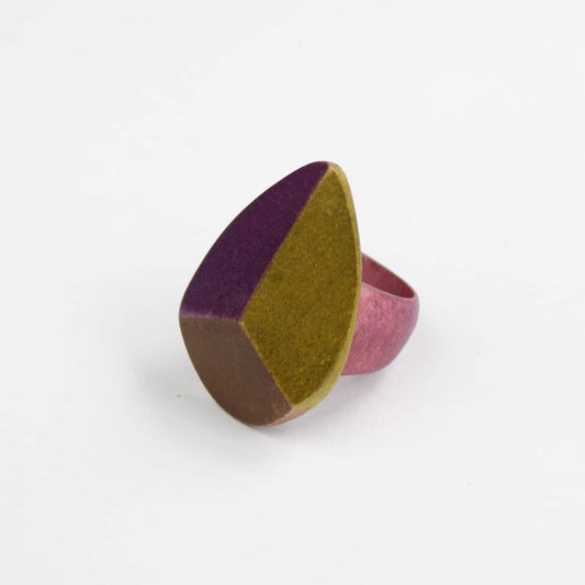 Purple Tri Color Wood Statement Ring - Sylca Designs - Chunky Jewelry
