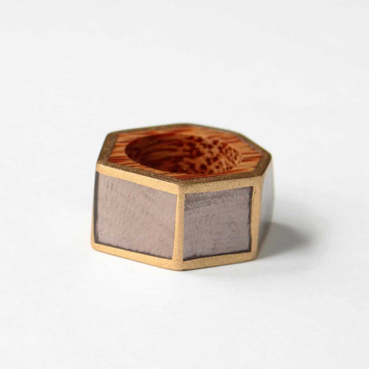 Grey and Gold Geometric Ring by Sylca - Sylca Designs - Chunky Jewelry