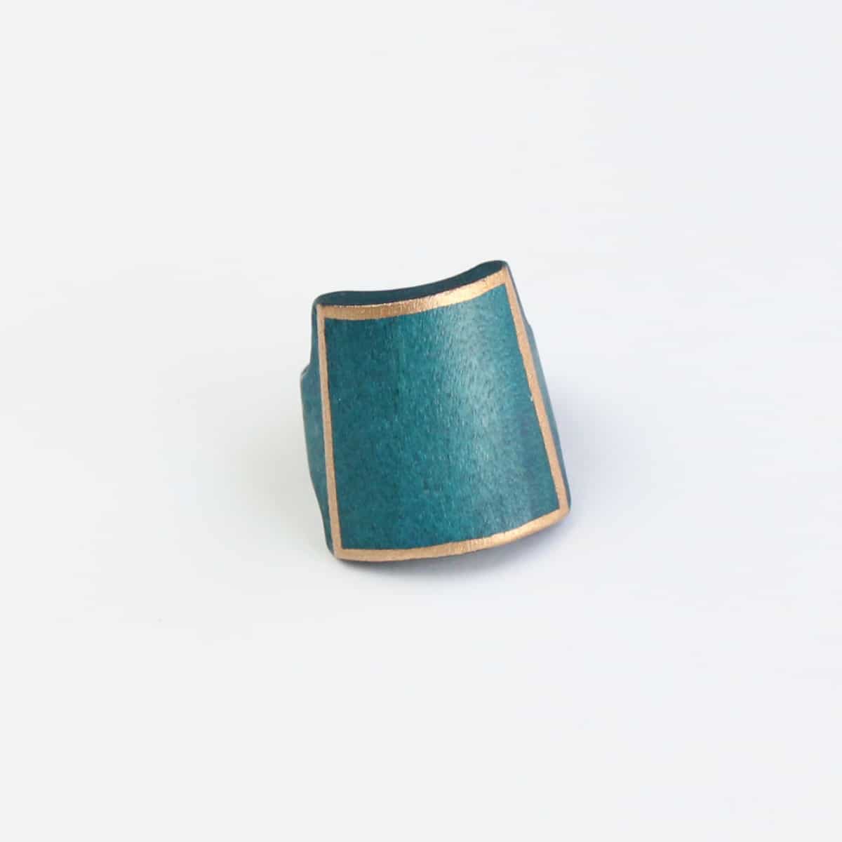 Turquoise Wooden Ring with Gold Trim - Sylca Designs - Chunky Jewelry