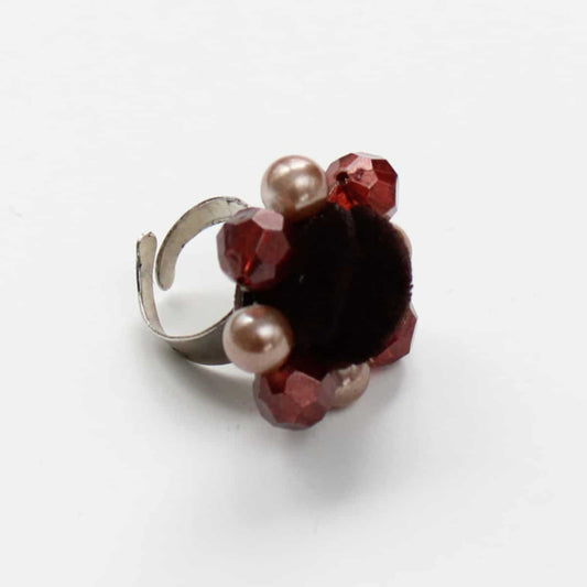 Brown Velvet Beaded Ring - Sylca Designs - Chunky Jewelry