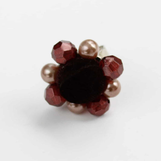 Brown Velvet Beaded Ring - Sylca Designs - Chunky Jewelry