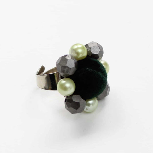 Green Velvet Beaded Ring - Sylca Designs - Chunky Jewelry