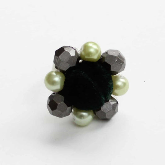 Green Velvet Beaded Ring - Sylca Designs - Chunky Jewelry